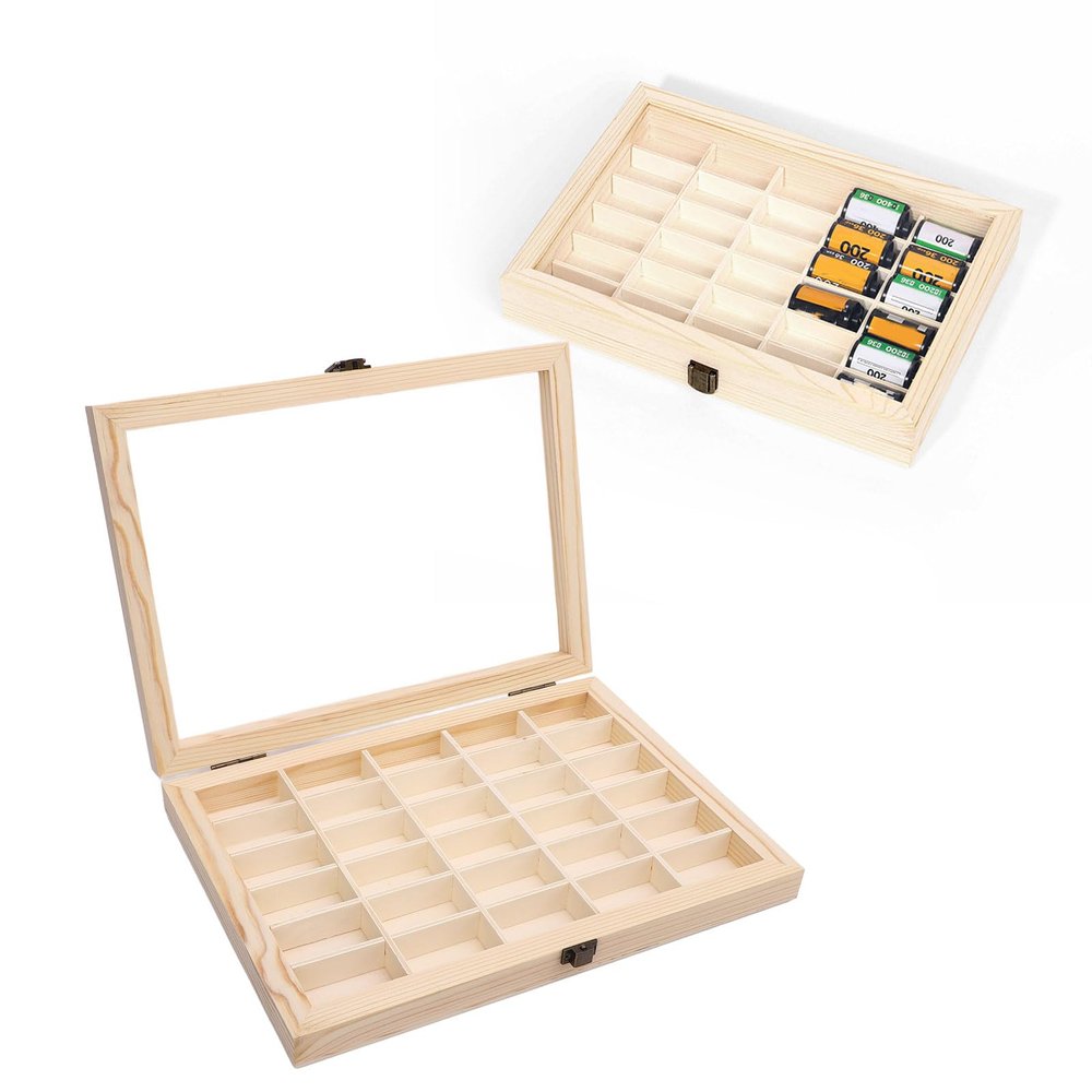 135 Film Case, Solid Wood Display Case for 30 Rolls of 35mm Films, 35mm Film Storage Box Yours