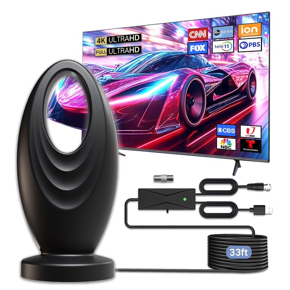 2025 TV Antenna for Smart TV and Old TV, 2200+ Miles Range HD Digital TV Antenna Indoor with 360 Signal Strongest Booster, Supports Local Channels 1080P 4K Reception for Home, RV, Camping (JPTV050)