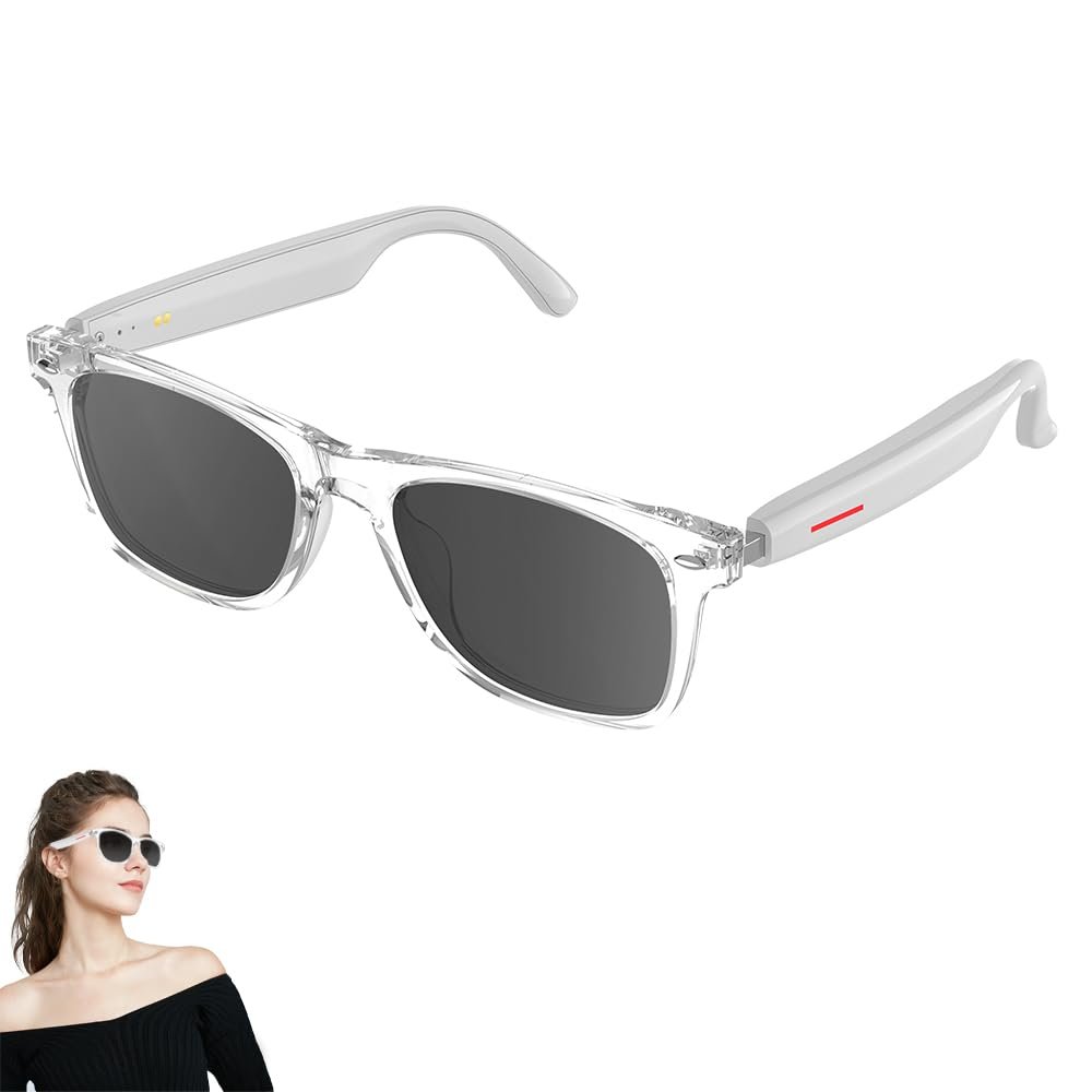 Yeabomy Smart Bluetooth Glasses,for Men & Women, Touch Control, Outdoor UV Protection and Voice Control, Hands-Free Calls (White Sunglasses)
