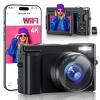 4K Digital Camera for Photography, WiFi 64MP 180 Flip Screen 3" Autofocus Vlogging Camera for YouTube, 16X Zoom Compact Point and Shoot Cameras for Beginner with 32GB Card, 2 Batteries view 1
