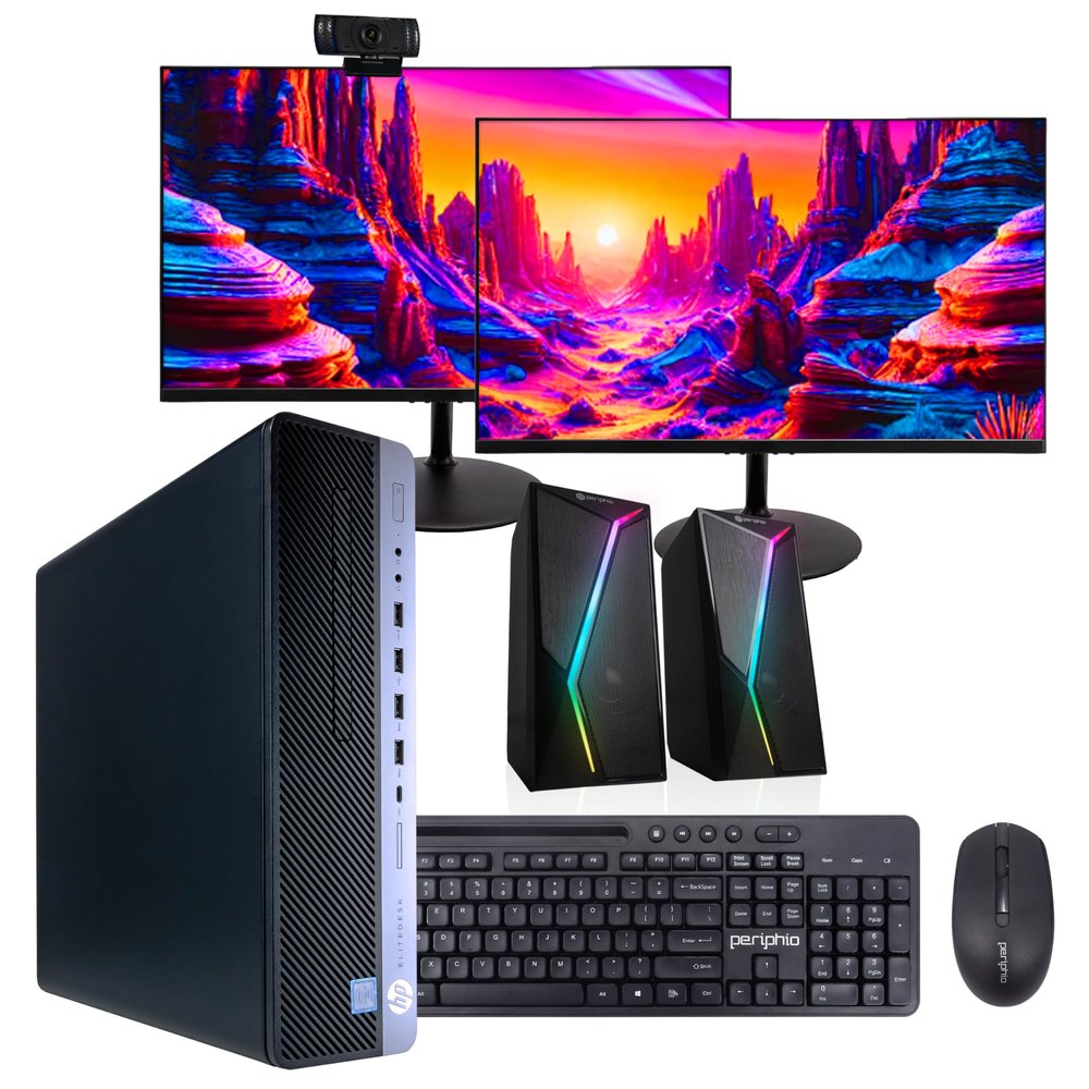 HP EliteDesk 800G4 PC | Windows 11 Pro | Intel i5-8500 | 32GB RAM 1TB SSD | New Dual 24" LCDs | RGB Speakers + Webcam | Home or Office Computer | WiFi 6 AX200 + BT (Renewed)