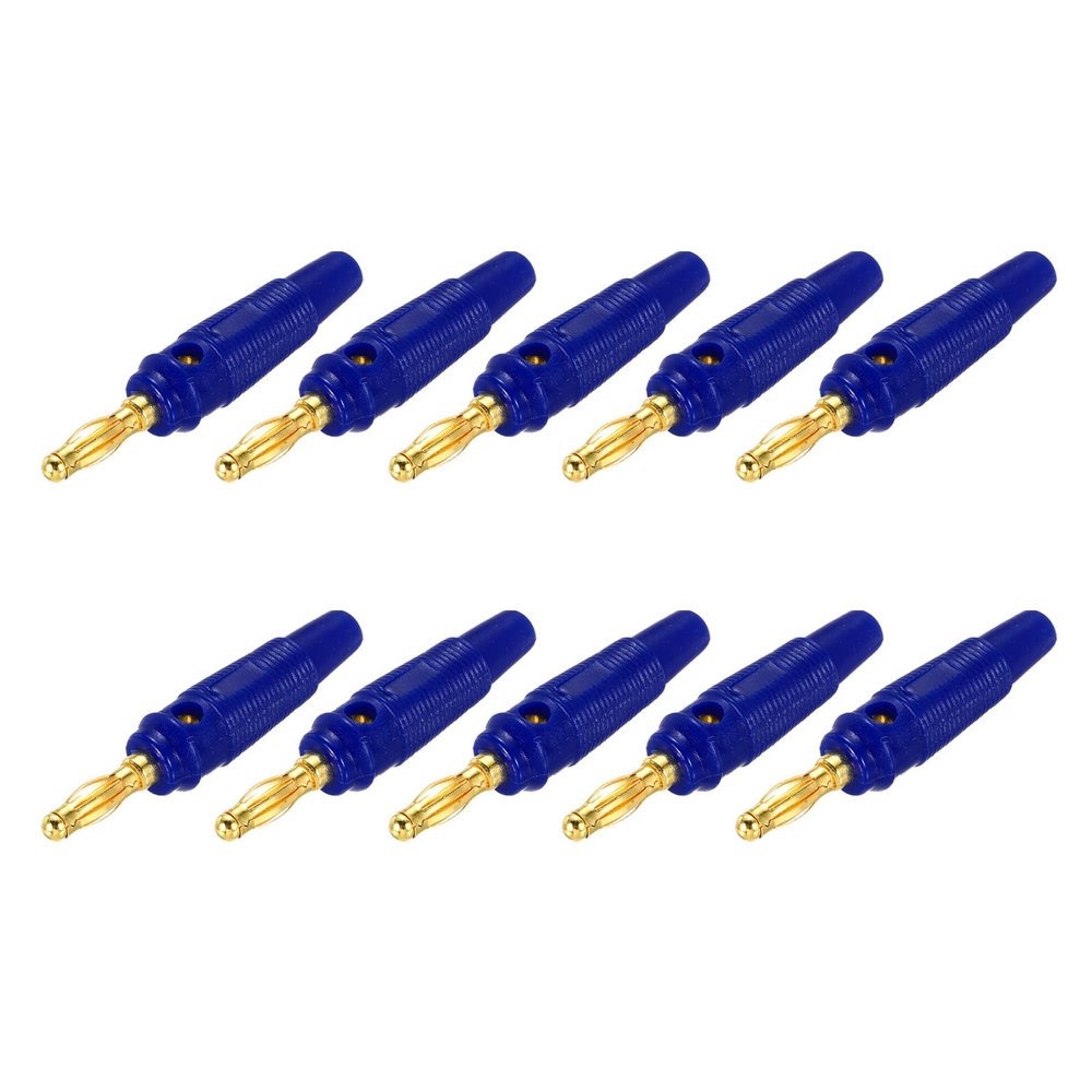 MECCANIXITY 10 Pcs 4mm Banana Plugs, 20A 9.5mm OD 53.8mm Length Speaker Wire Cable Plug Connectors, Banana Jack Connector for Speaker Wire Audio Cable, Blue