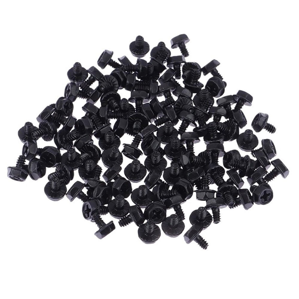 100pcs Toothed Hex 6/32 Computer PC Case Hard Drive Motherboard Mounting Screws For Motherboard PC Case CD-ROM Hard Disk(Black)