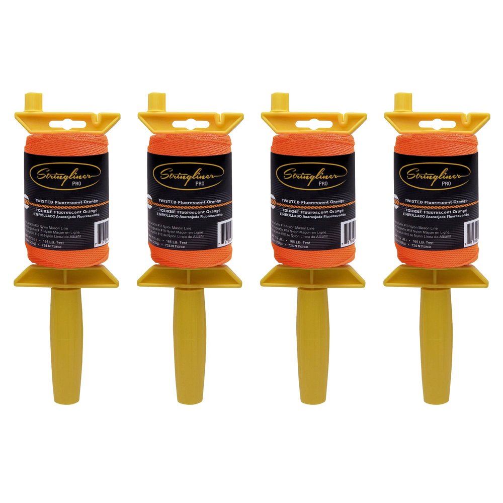 Stringliner 25406 Pro Masons Line Reels  1/2 Lb. Stringliner PRO TWISTED FL ORANGE 540'. (4 Pack)