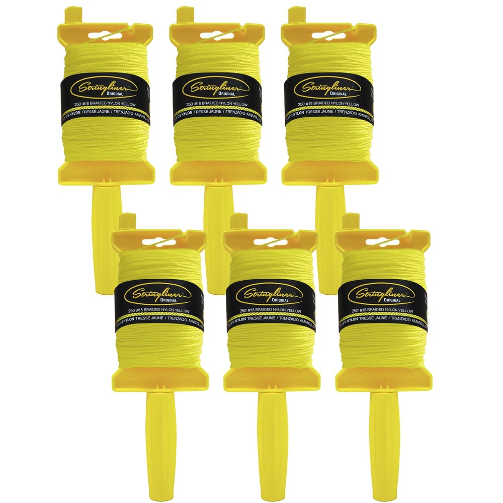 Stringliner 11150 Original Masons Line Reels  100. Stringliner Original BRAIDED YELLOW 100'. (6 Pack)