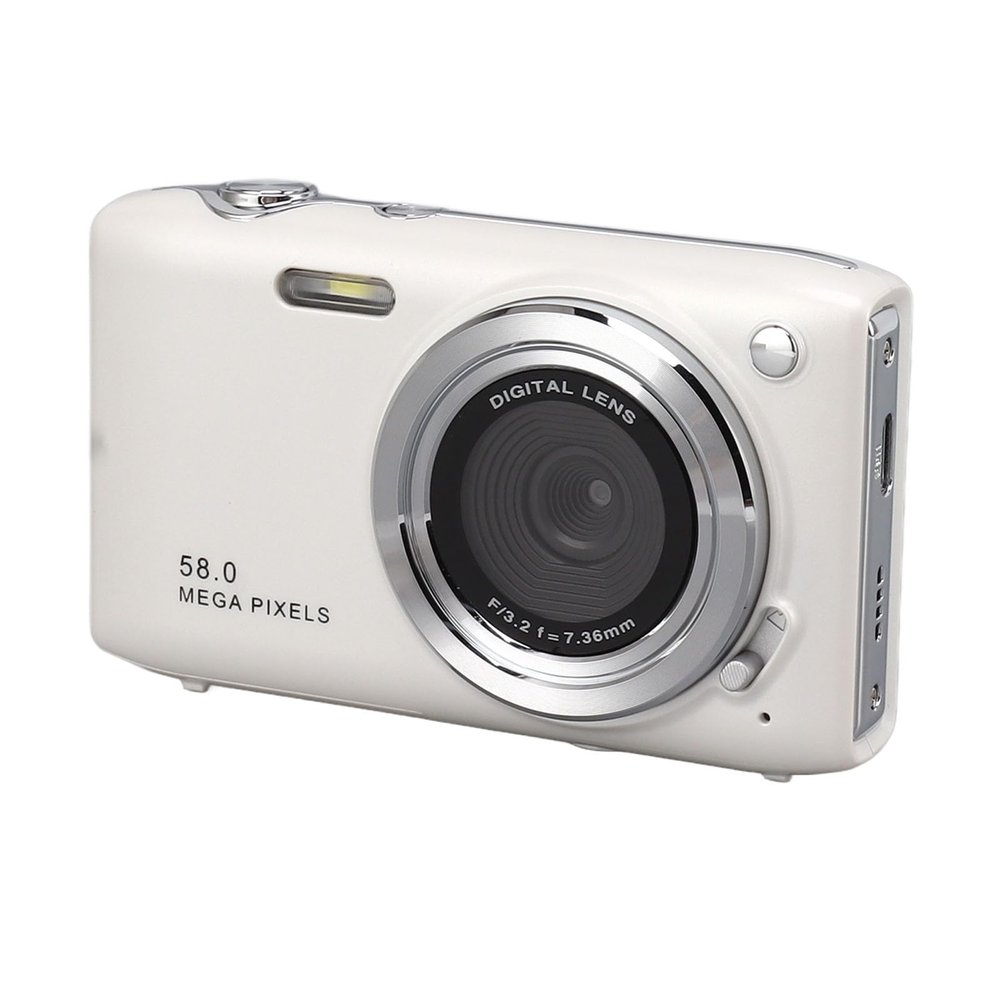 4K Digital Camera, HD 58MP 16X Digital Zoom Autofocus Point and Shoot Camera Small Color Screen 2.88 Inch Portable Vlog Camera with Fill Light for Teens (White)
