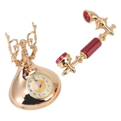 Vintage Telephone Alarm Clock Elegant Accurate Time Bedside Clock Decoration for Home Cafe Office (YF020-2)