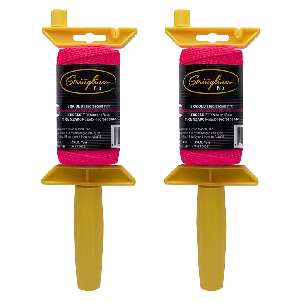 Stringliner 25162 Pro Masons Line Reels  1/4 Lb. 250. Stringliner PRO BRAIDED FL PINK 250'. (2 Pack)