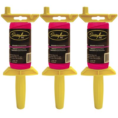Stringliner 25062 Pro Masons Line Reels  1/8 Lb. Stringliner PRO BRAIDED FL PINK 125' (3 Pack)