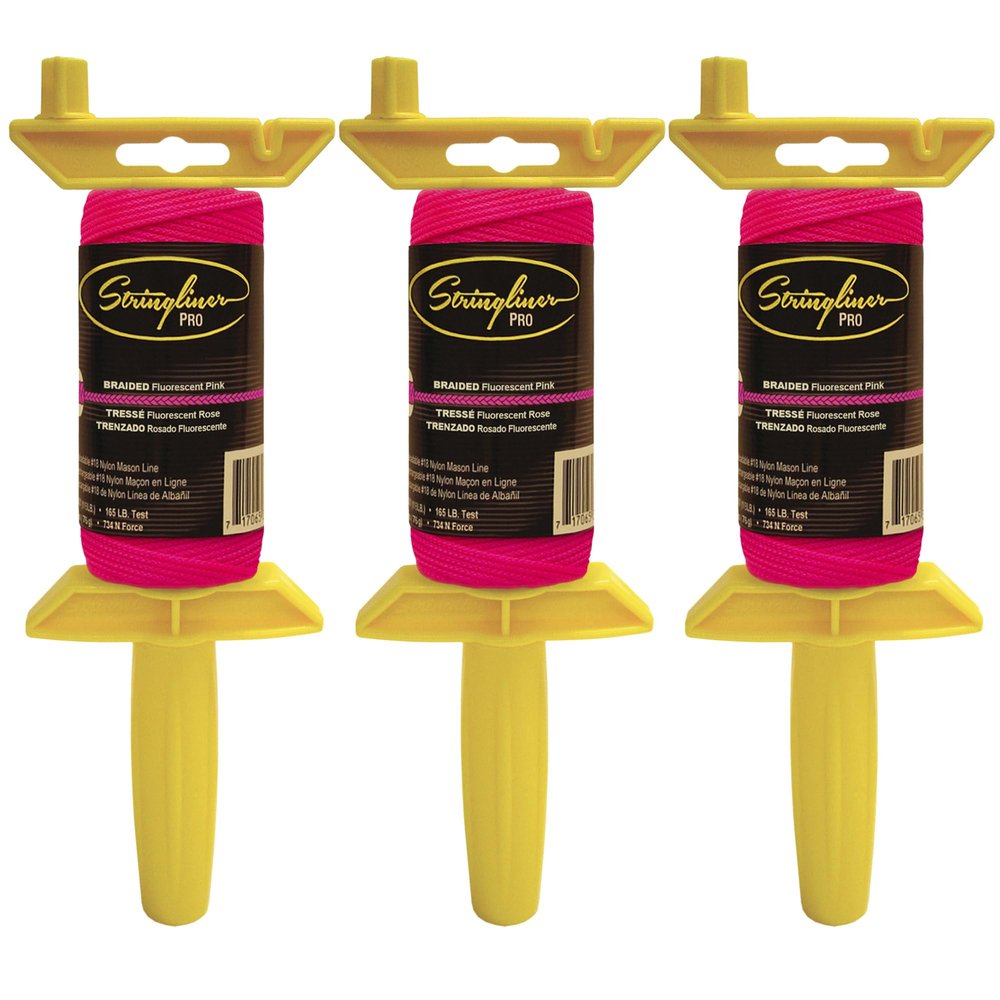 Stringliner 25062 Pro Masons Line Reels  1/8 Lb. Stringliner PRO BRAIDED FL PINK 125' (3 Pack)