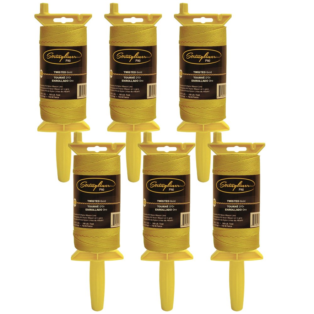 Stringliner 25700 Pro Masons Line Reels  1 Lb. Stringliner PRO TWISTED GOLD 1080'. (6 Pack)