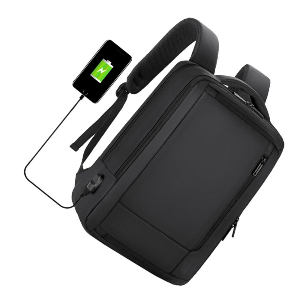 Angoily Black Large Capacity Business Backpack for Men Usb Charging Laptop Bag for Commuting and Office Use Built Charger Versatile Travel Bookbag