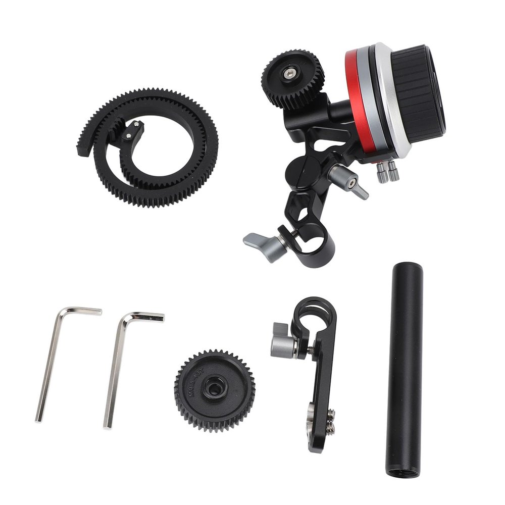 Follow Focus Gear, Metal Follow Focus with A or B Stops, Lens Gear, 15mm Rod and Rod Clamp, for DSLR and Mirrorless Cameras, Compatible with Lens Diameter Up to 114mm