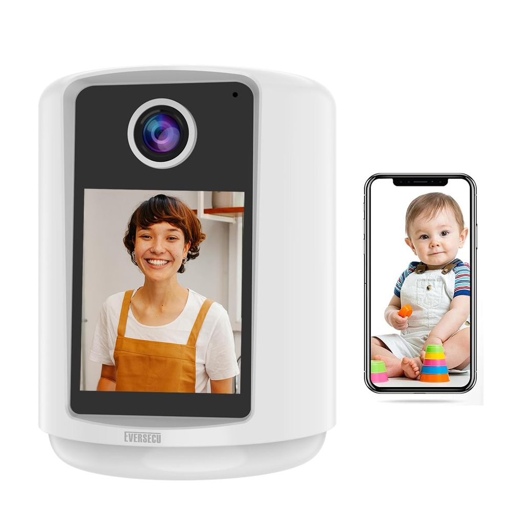 EVERSECU 2 Way Video Baby Camera with 2.4" HD Screen&Warm Nightlight, One-Button Video Call, 2K HD Resolution, Pan/Tilt/Zoom, Human Detection&Auto Tracking, Work with Alexa, SD Card&Cloud Storage