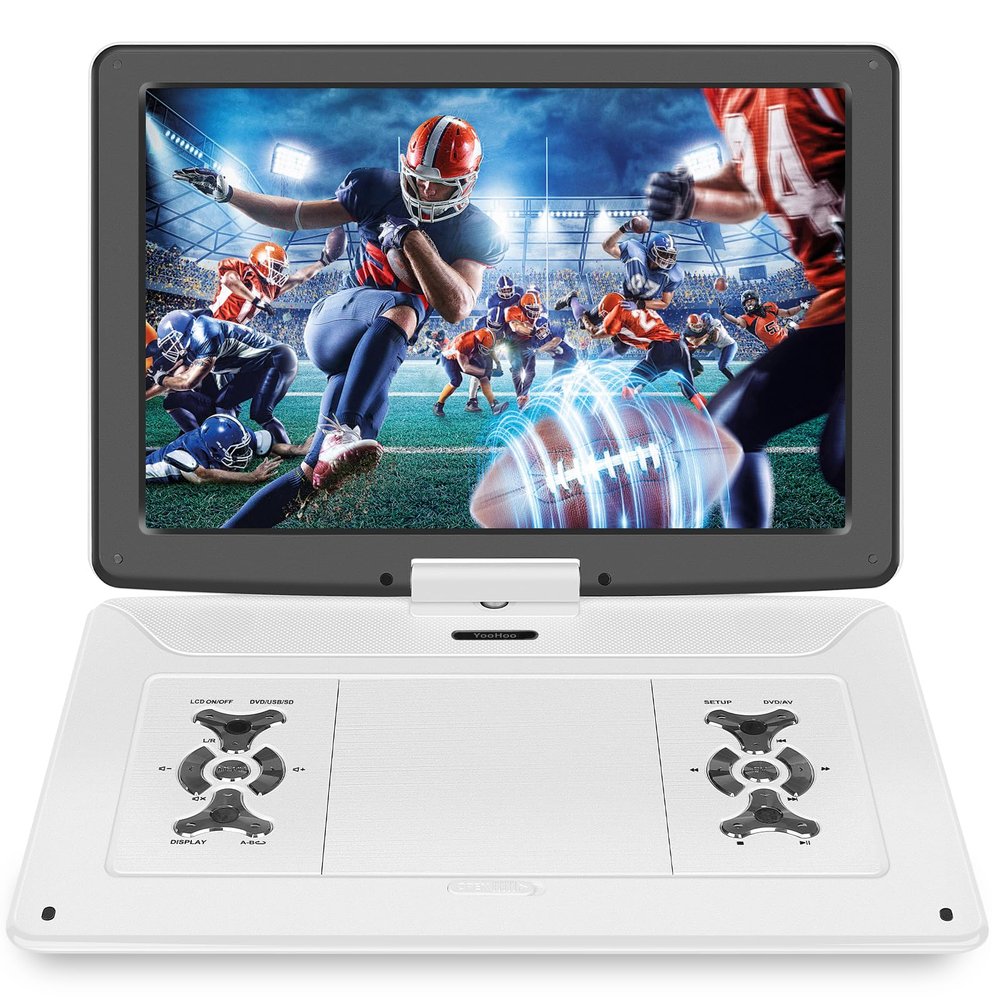 BOKYOK 17.9" Portable DVD Player with 15.6 Large HD Screen, 6Hrs Play, DVD Player Portable with Dual Speaker, Last Memory, Support SYNC TV/USB/SD Card, Play All Discs Format Except Blu-ray, White