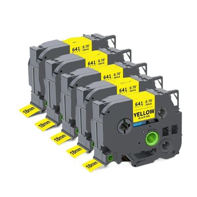 3PK/5PK 18mm Label Tape Compatible with Label Maker TZE241 TZE141 TZE441 TZE541 TZE641 TZE741 for PT-E500(5PK Black on Yellow)