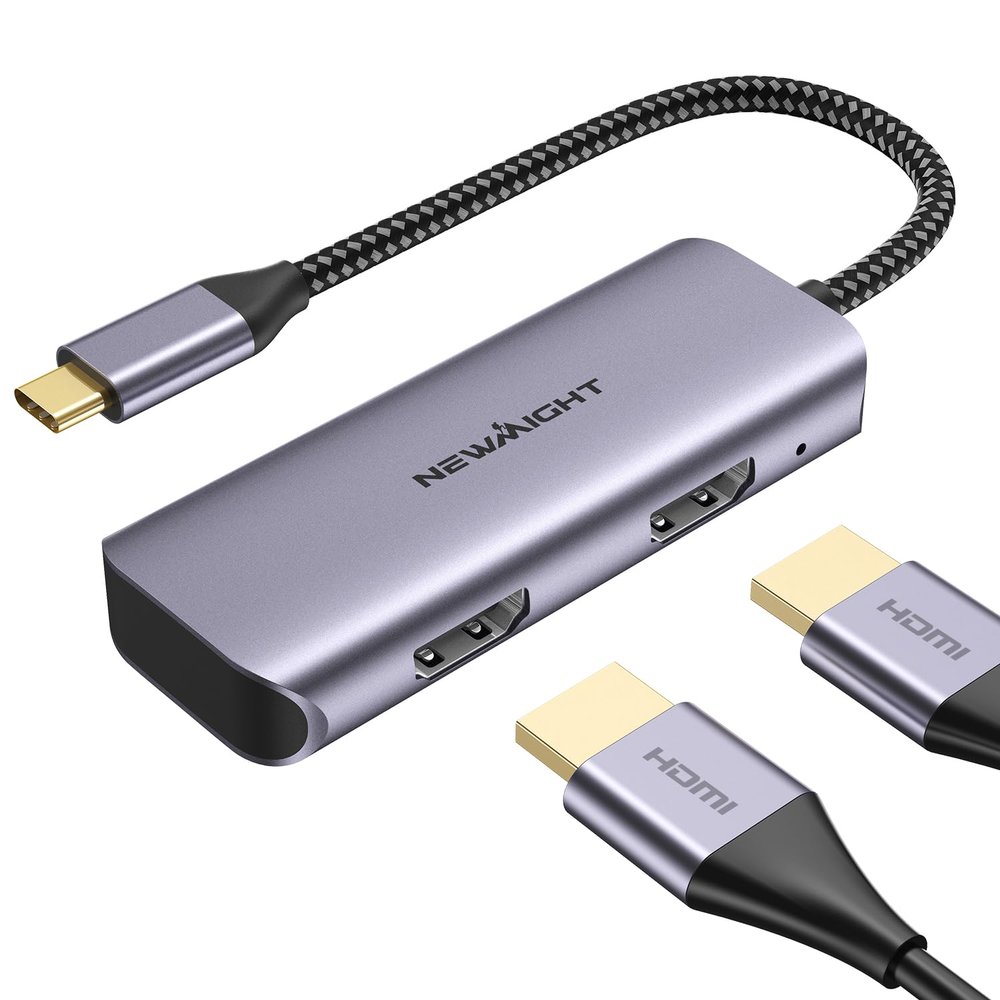 USB C to Dual HDMI Adapter for 2 Monitors, Newmight Dual Monitor Adapter, Supports Single 4K@60Hz and Dual 4K@30Hz, Dual Monitor HDMI Splitter for MacBook, iPad, HP, Dell, iPhone 15/16 Series