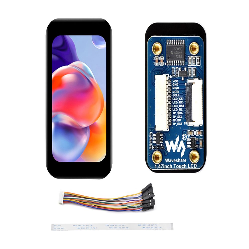 1.47inch LCD Display Module with Touch Panel, Micro LCD Display, 172x320 Resolution, IPS, SPI and I2C Communication, 262K Display Color, Compatible with Raspberry Pi, ESP32 S3, Pico, etc.
