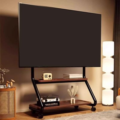 EKDJSN Mobile TV Stand, Mobile TV Cart on Wheels, Height Adjustable Rolling TV Stand, Bedroom Living Room TV Cart, TV Floor Stand with AV Shelf, TV Mount Holds up to 50kg(Black,32-75'')