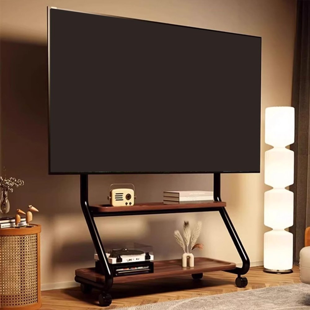 EKDJSN Mobile TV Stand, Mobile TV Cart on Wheels, Height Adjustable Rolling TV Stand, Bedroom Living Room TV Cart, TV Floor Stand with AV Shelf, TV Mount Holds up to 50kg(Black,32-75'')