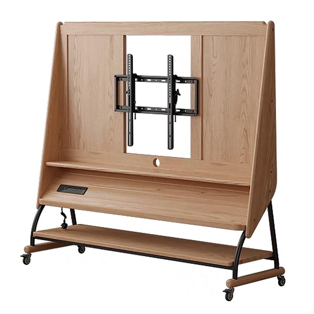 EKDJSN Mobile TV Stand, Rolling TV Cart for 26-50 Inch Screens, Tilting Mount, Wood Rolling TV Stand, Height Adjustable TV Floor Stand with Wheels, TV Mount with Open Storage(Natural)