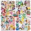 100 PCS Minimalist Style Stickers, PP/Polypropylene Waterproof Decals Artsy Fartsy Water Bottle Laptop Car Computer Skateboard Suitcase Decal, Fashionable Cartoon Cat, Dog and Duckling Stickers view 1
