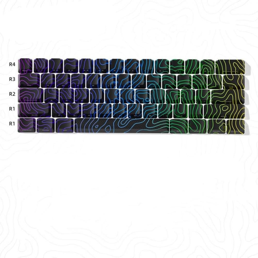 APOJHGF Topographic Keycap Set OEM Profile IMD Technology Shine-Through Design Side Printed 61/118(Black 61 Keys)