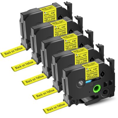 KCMYTONER 5 Pack Compatible for Brother P-Touch HSe-651 HSe651 HS-651 HS651 23.6mm 0.92'' Black on Yellow Heat Shrink Tube Label Tape for Wire Cable use in PT-2730VP PT-7500 PT-7600 PT-H500 PT-E500