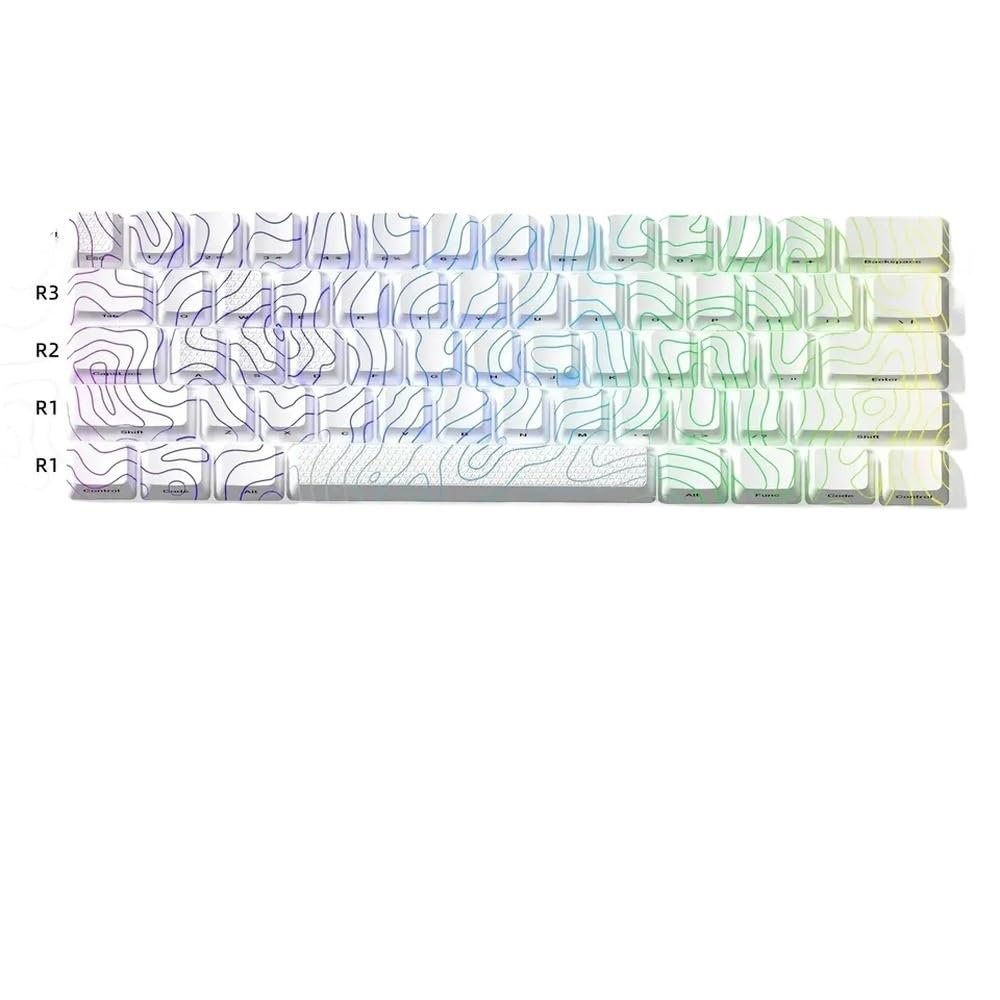 APOJHGF IMD-Tech 61/84/118 Topographic Keycap Set OEM Profile Shine-Through Design Keyboard Accessories(White 61 Keys)