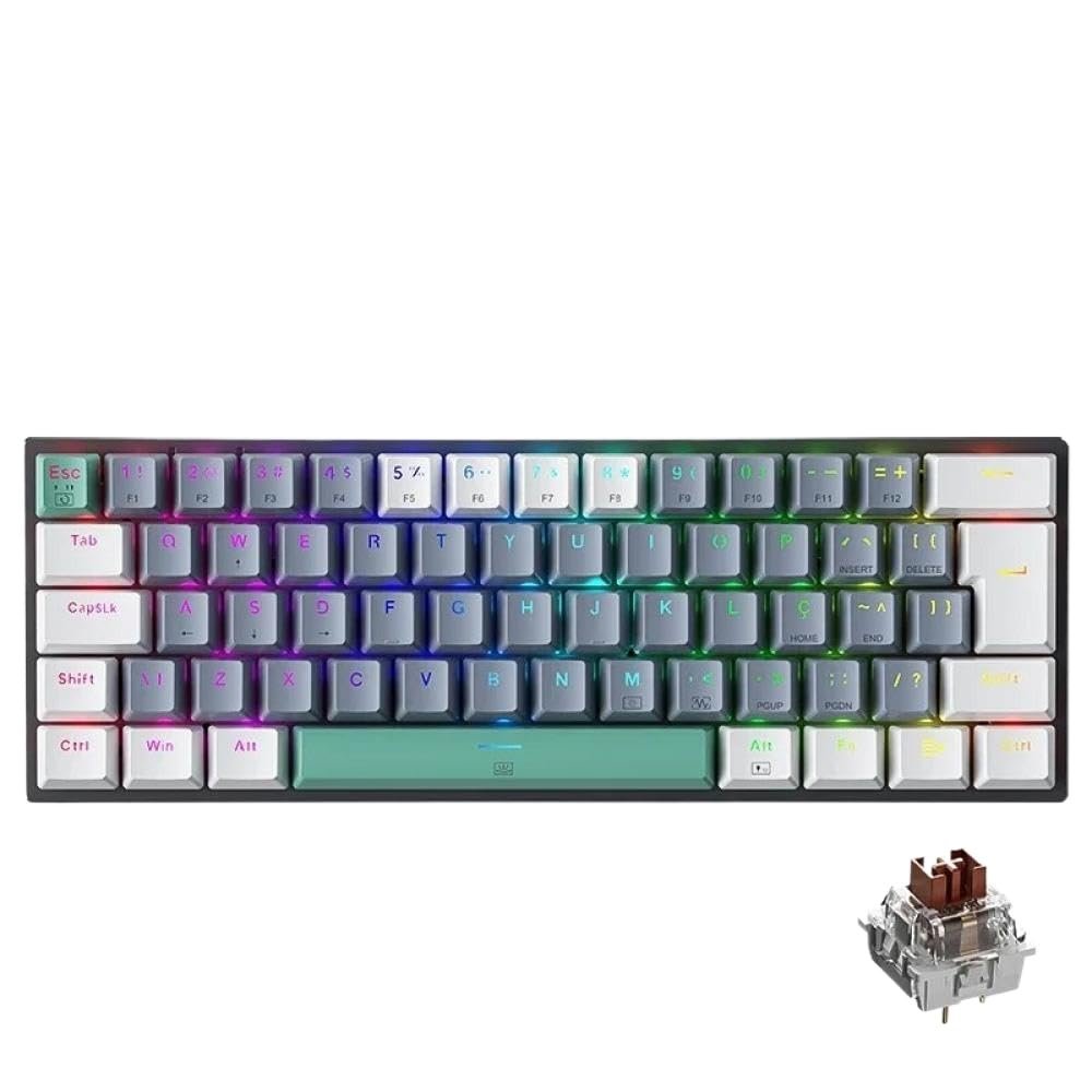 APOJHGF Mechanical Keyboard 60% Layout RGB Backlight Hot-swappable NKRO Wired Keyboard Compatible with PC Gamers ABNT2 Layout(ABNT2 Brown Switch)