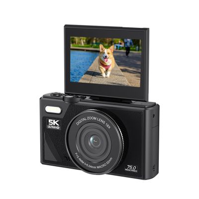 5K Digital Camera, 75MP Vlogging Camera, with 18X Zoom, 3 Inch Flip Screen, HD Compact Camera, for Travel Photography (Black)