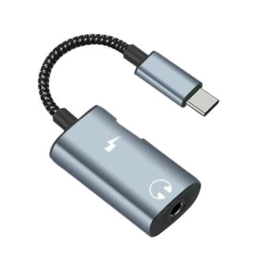 ACGTUY 2 in 1 USB TY>pe C to 3.5mm Headphone Audio Aux Ja-ck Adapter PD 30W Fast Cable(Gray Blue)