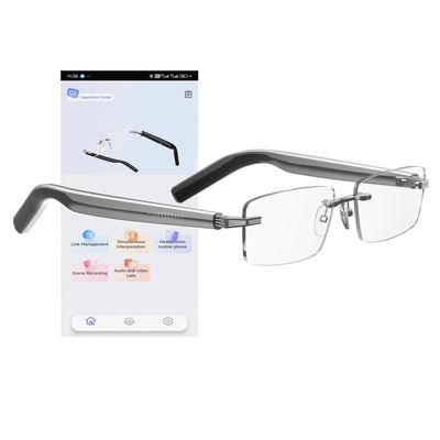 CatXQ AI Translation Smart Glasses for Men & Women - Frameless Bluetooth Glasses with Blue Light Filtering, Voice Assistant, Auto On/Off & Remote Photo Audio & Mic for Working Gaming - Silvery