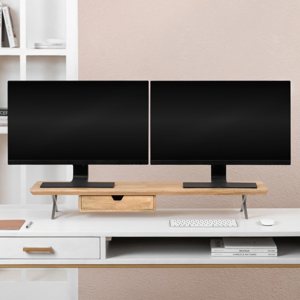 Anji Mountain Monitor Stand - Desktop Organizer & Laptop Riser, Ergonomic Monitor Riser, Space-Saving Monitor Stand for Desk, Durable Construction, Easy Assembly, Ideal for Home & Office,Natural