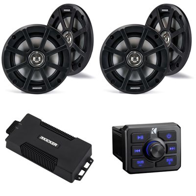 KICKER Power Sports Bundle, 51KBTR Bluetooth Source, 48PXA4004 Amp & (2) 51PSC654 Speakers