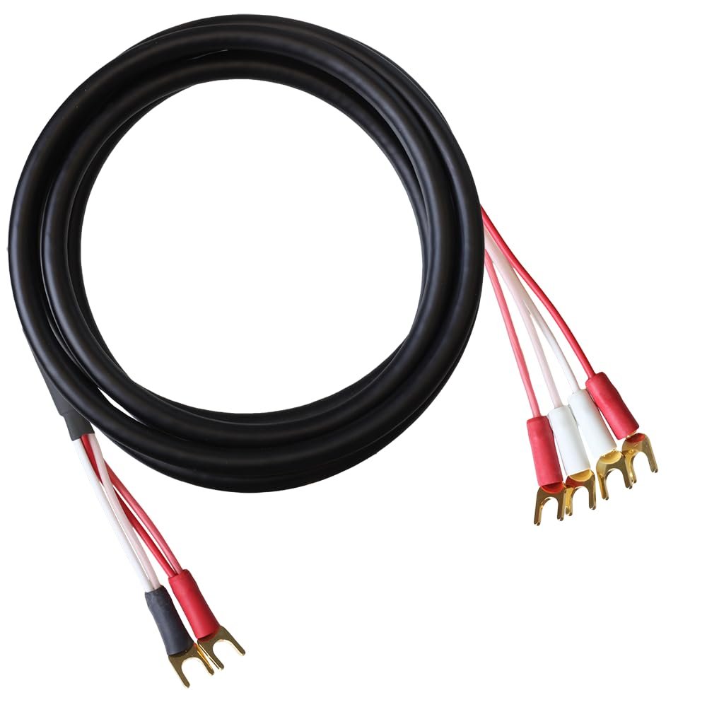 Blue Jeans Cable Canare 4S11 Speaker Cable, with Ultrasonically-Welded Bi-Wire Terminations (One Cable - for one Speaker); Assembled in The USA (20 Foot, Black, Two Spades to Four Spades)