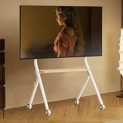 HOLGVE Mobile TV Stand, Mobile TV Cart on Wheels, Adjustable Height Floor Rolling TV Stand, Rolling TV Cart Holds 100kg, Universal TV Mount for Living Room(White,55-100 inches)