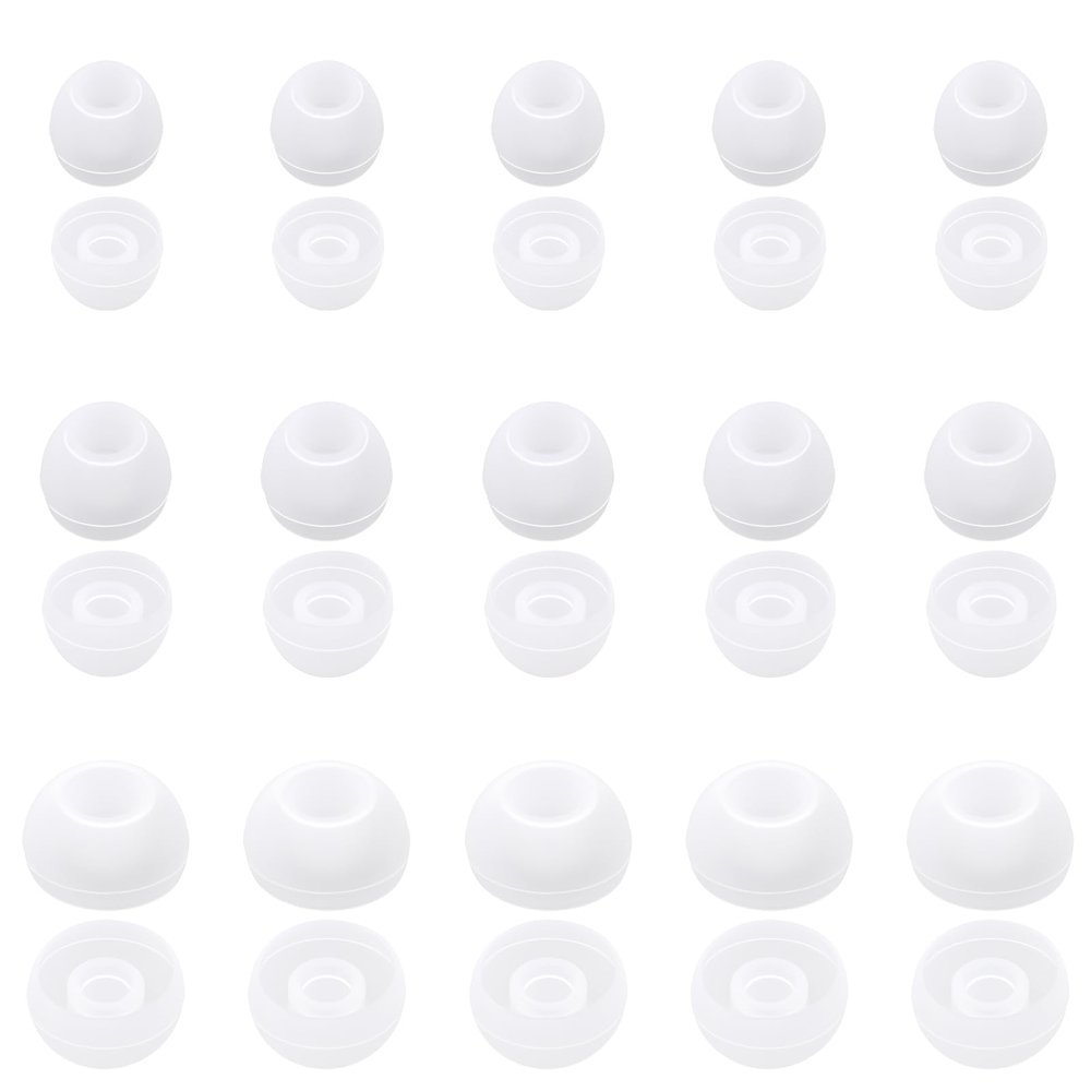 15 Pairs Silicone Ear Bud Replacement Pieces Ear Tips for in-Ears Soft Headphones White Earbuds Eartips (Inner Hole 4mm-6.5mm) Ears Tips Cushion Replacement Kit (3 Sizes)