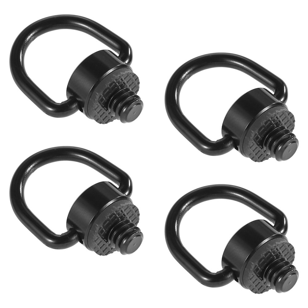 4pcs Stainless Steel D Ring Screw Hinged Holder, 1/4"-20 Thread Camera Fixing Screw Quick Release Carabiner Clip for Tripod DSLR Cameras, Selfie Sticks, Gimbals, Wrist Strap Attachment (Black)
