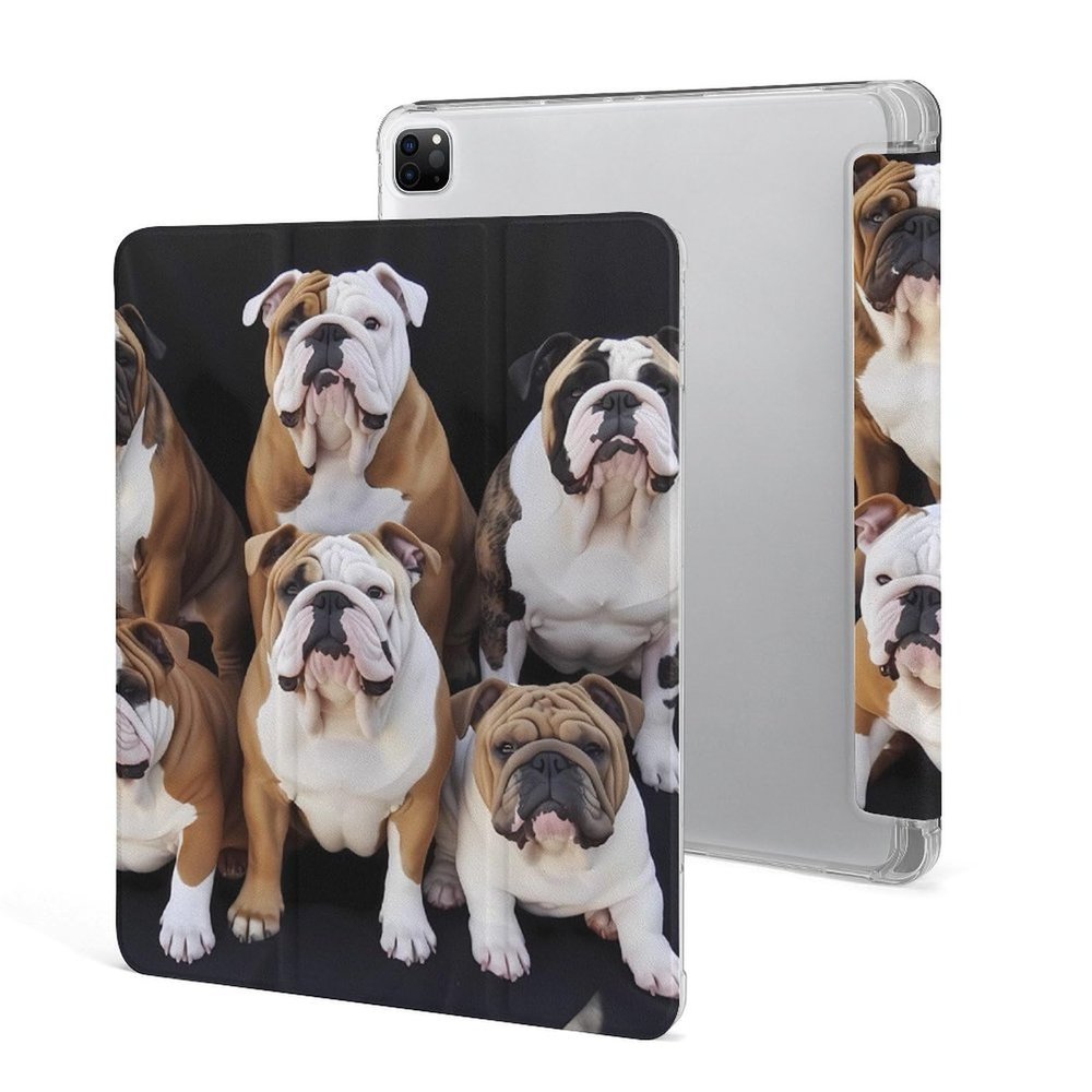 iPad Pro 202020212022 Case 12.9 Inch with Pencil Holder English Bulldogs Trifold Stand Protective Slim Back Shell Auto Wake Sleep