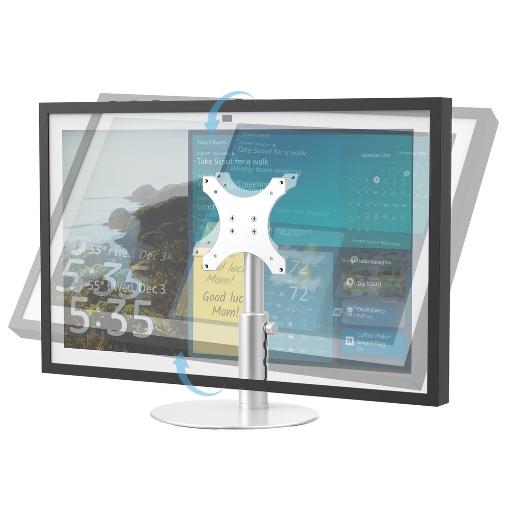 Almoz Sturdy Stand Compatible with Echo Show 21, Show 15 (All Generations) with Adjustable Tilt, 4 Height Levels, Flexible Viewing and Solid Support for Show 15 2nd Gen (Basic-Silver)
