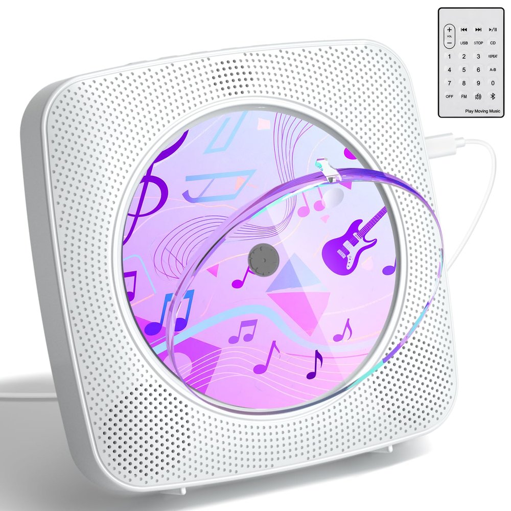 CD Player with Speakers CD Players for Home: Desktop Wall CD Player Bluetooth Portable Kegaudio with Dust Cover LCD Screen Display FM Radio USB AUX Jack Remote Control