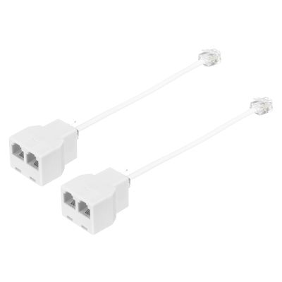 MECCANIXITY 2 Pack Phone Jack Splitter, RJ11 6P4C Telephone Line 2 Way Splitter Adapter for Landline, 0.55ft, White