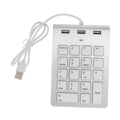 KONTONTY Wired USB Numeric Keypad USB Ports Hub Lightweight Zinc Alloy Key Numpad for Laptop and Desktop Compatibility Silver
