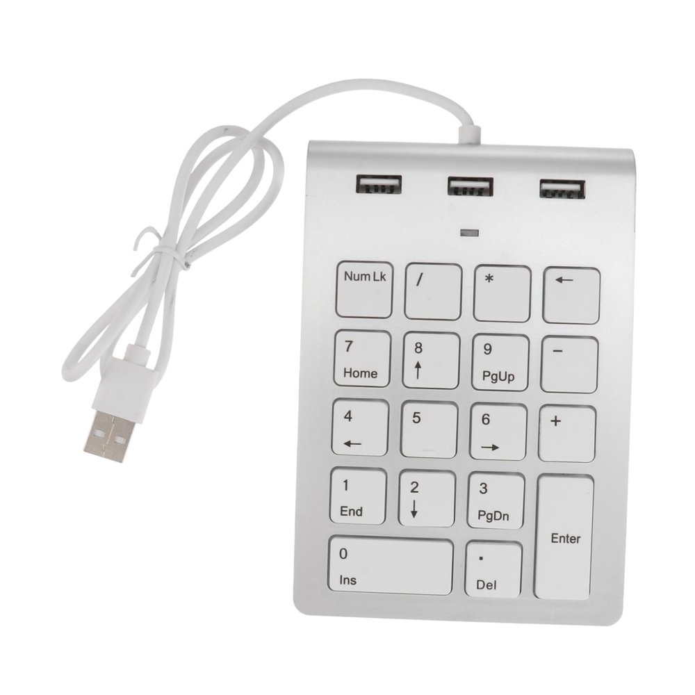 KONTONTY Wired USB Numeric Keypad USB Ports Hub Lightweight Zinc Alloy Key Numpad for Laptop and Desktop Compatibility Silver