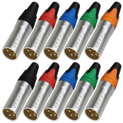 RIVIERA Geisler XLR 3 Pin Male XLR 3 Pin Female Plug Gold-Plated Copper Contacts Fine Silver Nickel Metal Housing with Muficolored Rubber Ring (Silver-housing Colorful-Mark Male) 10 Pack