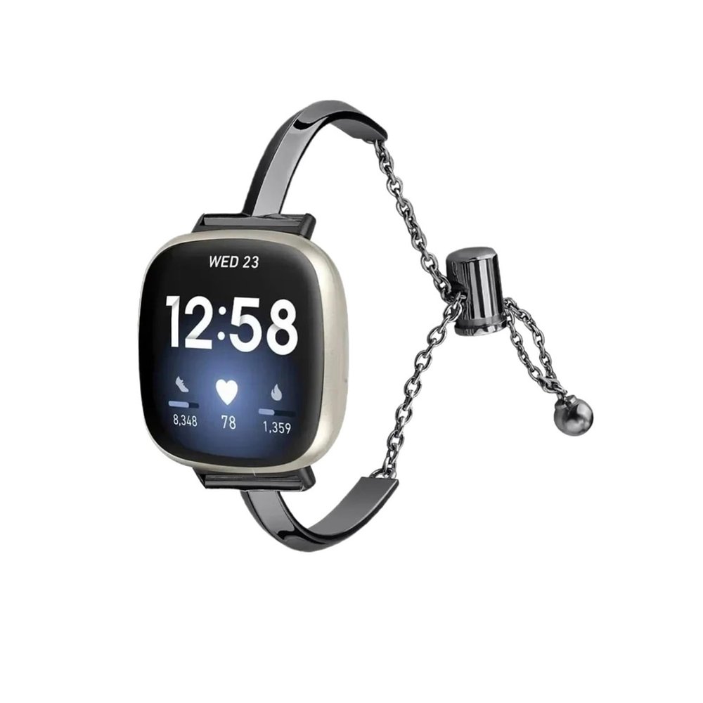Metal Jewelry Strap For Fitbit Versa 2 3 4 Lite Chain Bracelet for Fitbit Sense/Sense 2(Black,For Versa 4-3-sense-2)