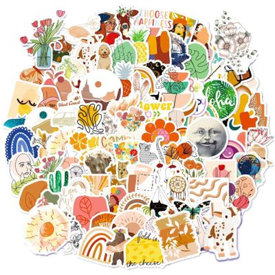 100 PCS Bohemian Aesthetic Decorative Painting Stickers, Funny Skateboard Suitcase Water Bottle Laptop Car Computer Journaling Decal, PP/Polypropylene Waterproof Decals