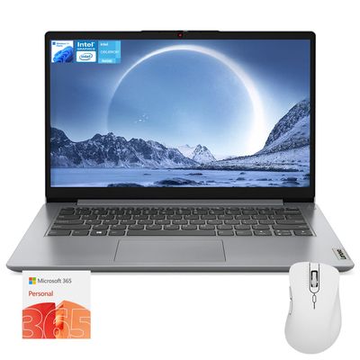 Lenovo IdeaPad 1 Everyday Laptop, 14" HD Display, 8GB RAM, 384GB Storage(128GB eMMC + 256GB PCIe), 1 Yr Office 365 Included, Intel Core Processor, Win 11 Home, Bundle with Thunderobot Wireless Mouse
