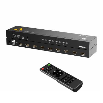 Arvitek 8 Port HDMI KVM Switch 8 in 1 Out 4K@60Hz, 1U Rack Mount KVM, USB Keyboard Mouse Sharing for 8PCs, Includes 8 HDMI Cables, IR Remote, 4 USB 2.0 Port, Wired Controller